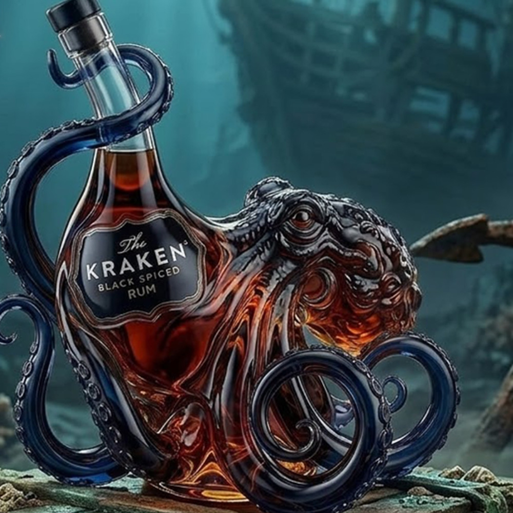 Vintage Collectible Glassware - Decantador de Uísque Kraken Octopus Vintage,