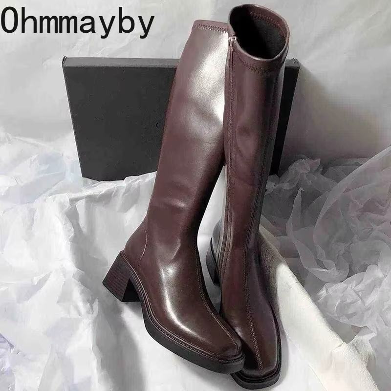 Vintage Zipper - Vintage salto grosso feminino joelho botas