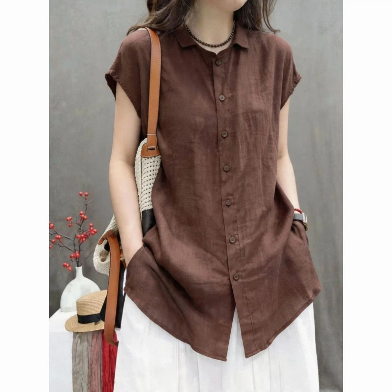 Vintage Collectible Buttons - Blusa Simples de Manga Curta para