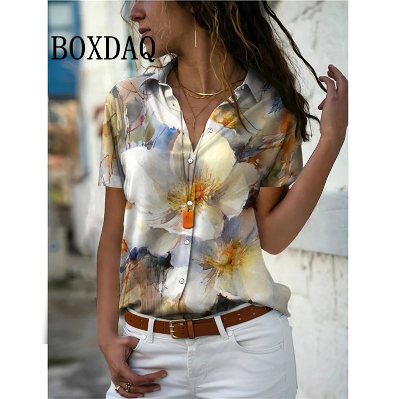 Vintage Collectible Buttons - Verão camisa feminina vintage floral impressão